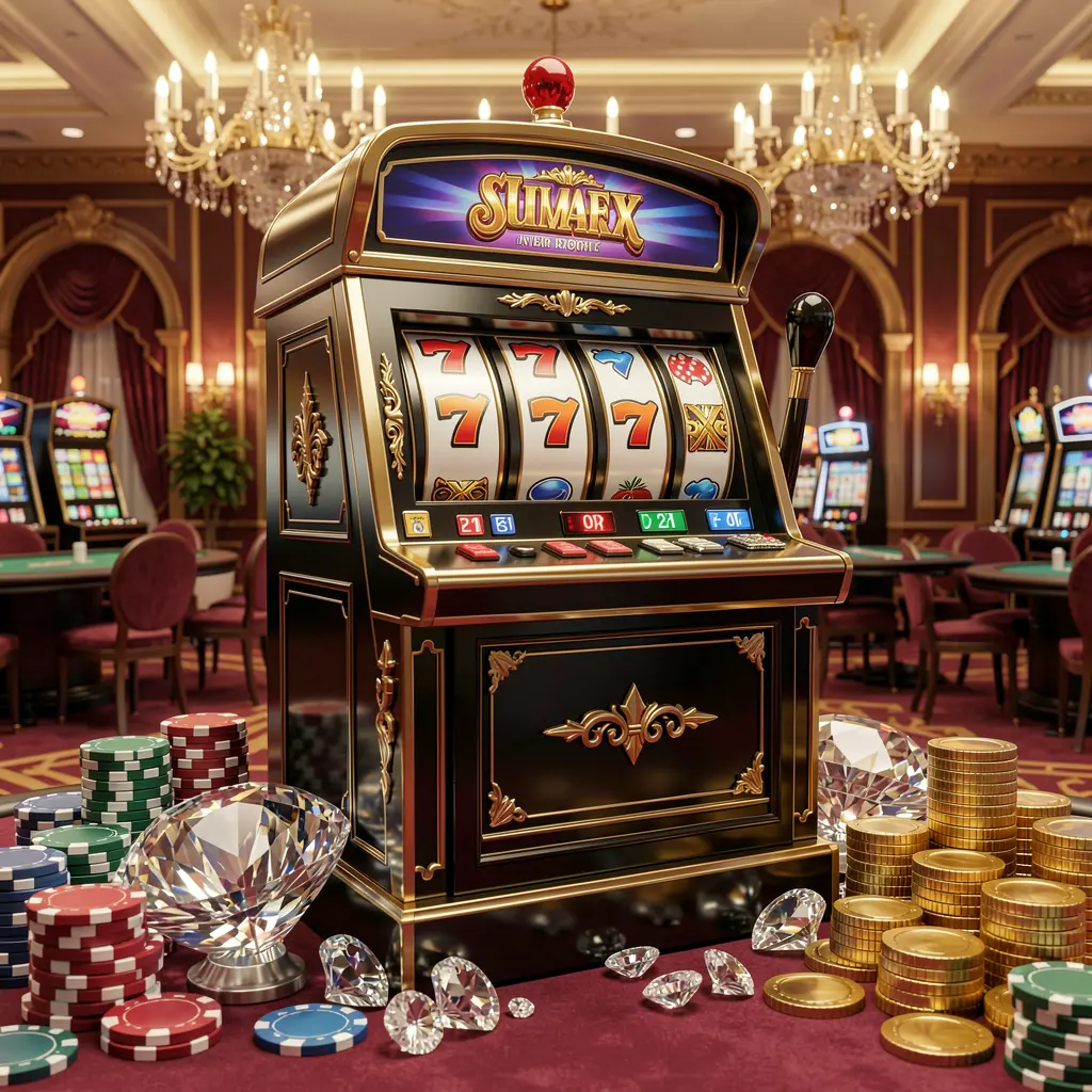 Classic casino slot machine with triple lucky bars and red sevens surrounded by gold coins and poker chips highlighting the premium slot experience on 333x APP Nepal